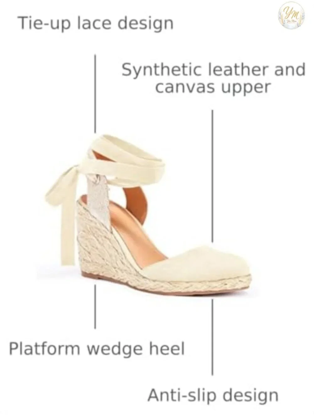 Women's Lace Up Espadrille Wedge Sandals Platform Closed Toe Slingback Heels